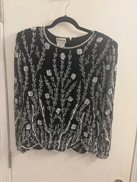 Stenay Tops - Stenay Black Blouse with White Floral Beading